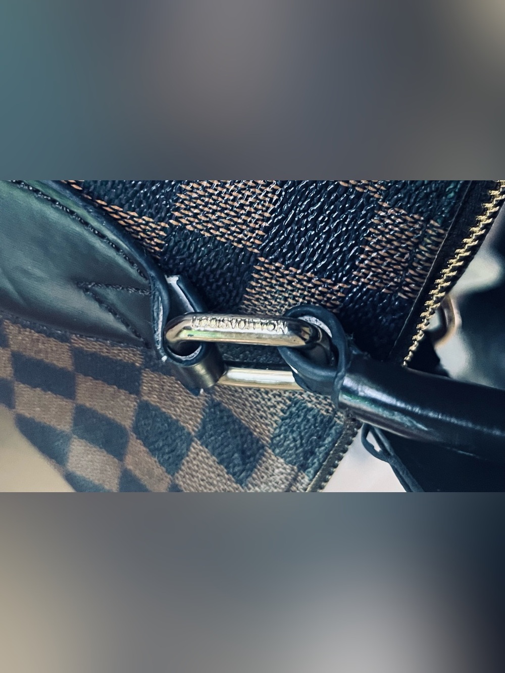 Brown checkered Zip top design inspired satchel . - Picture 5 of 11